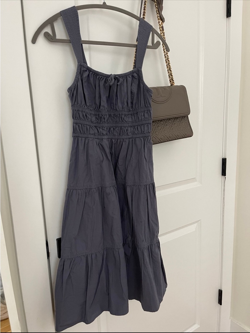 Aritzia Tiered Midi Sundress in Slate Blue